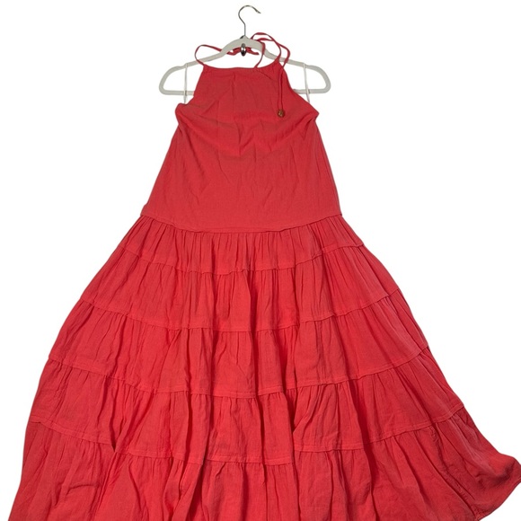 Free‎ People Coral Tiered Halter Maxi Dress XS Boho Festival Style - Picture 5 of 9